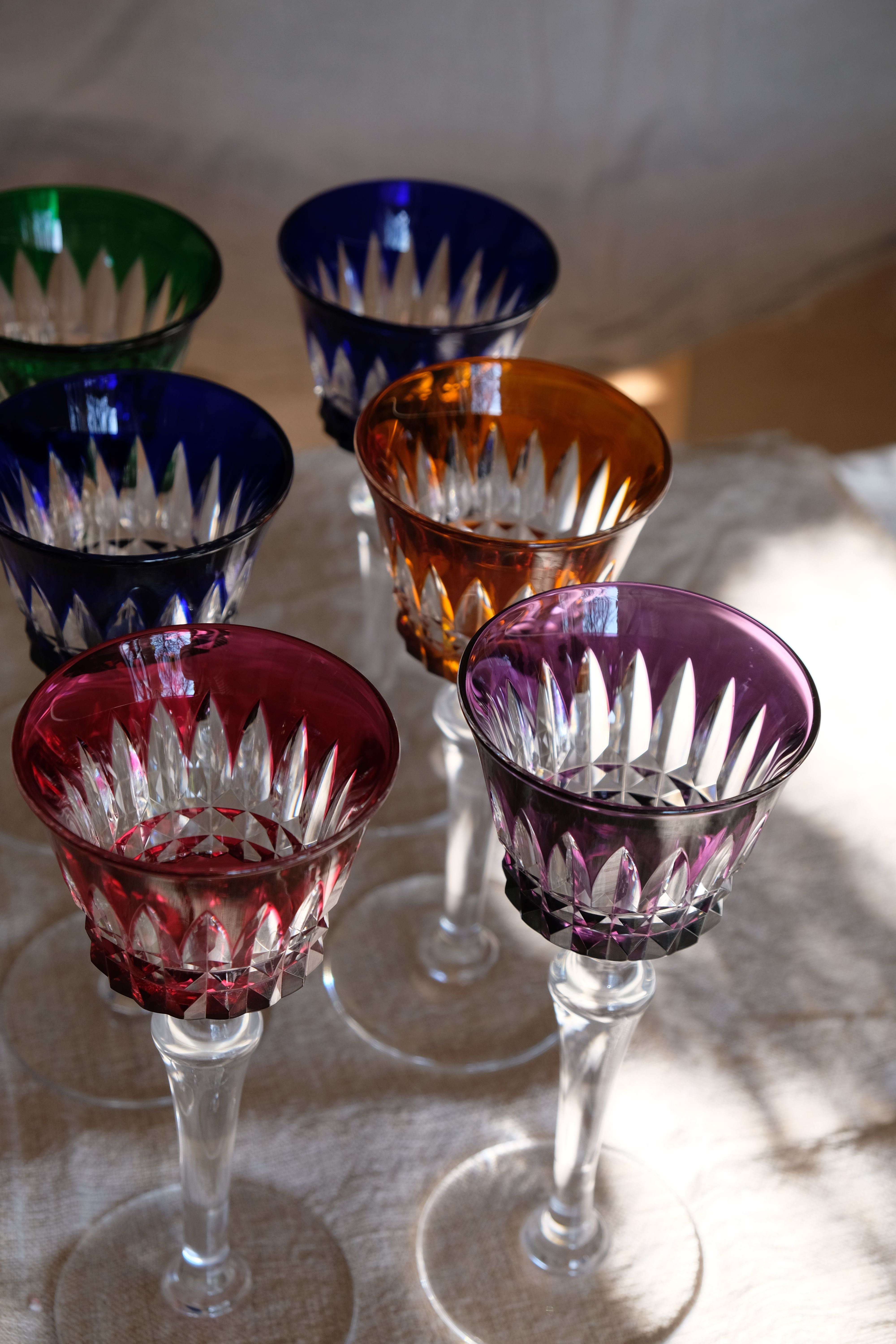 6 Baccarat glasses Piccadilly Model in colored crystal