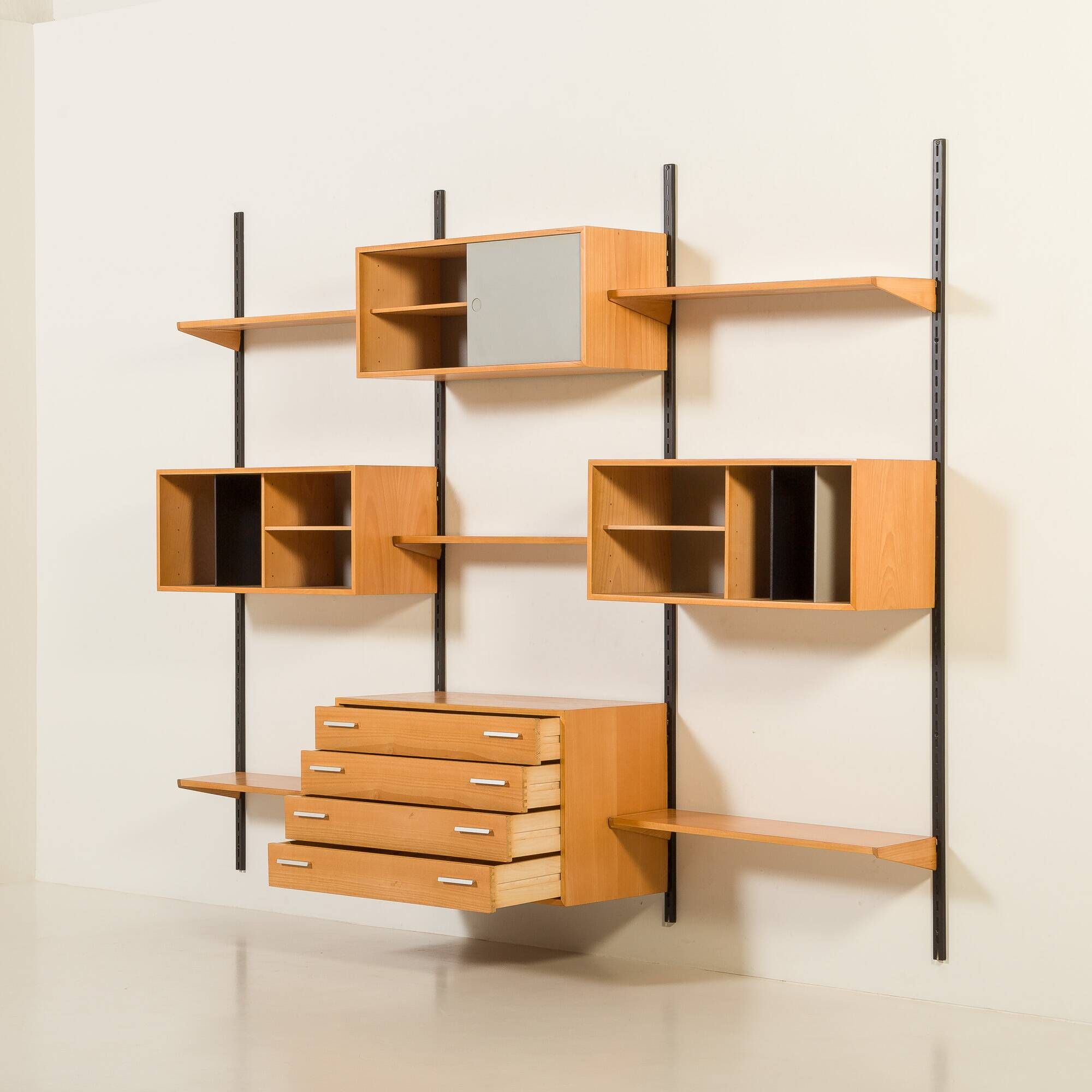 Rare Kai Kristiansen 3 bay wall unit in beech, 1970s