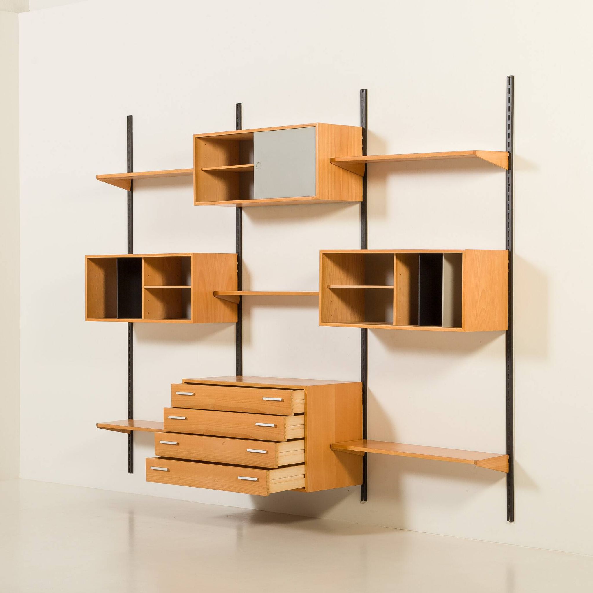 Rare Kai Kristiansen 3 bay wall unit in beech, 1970s