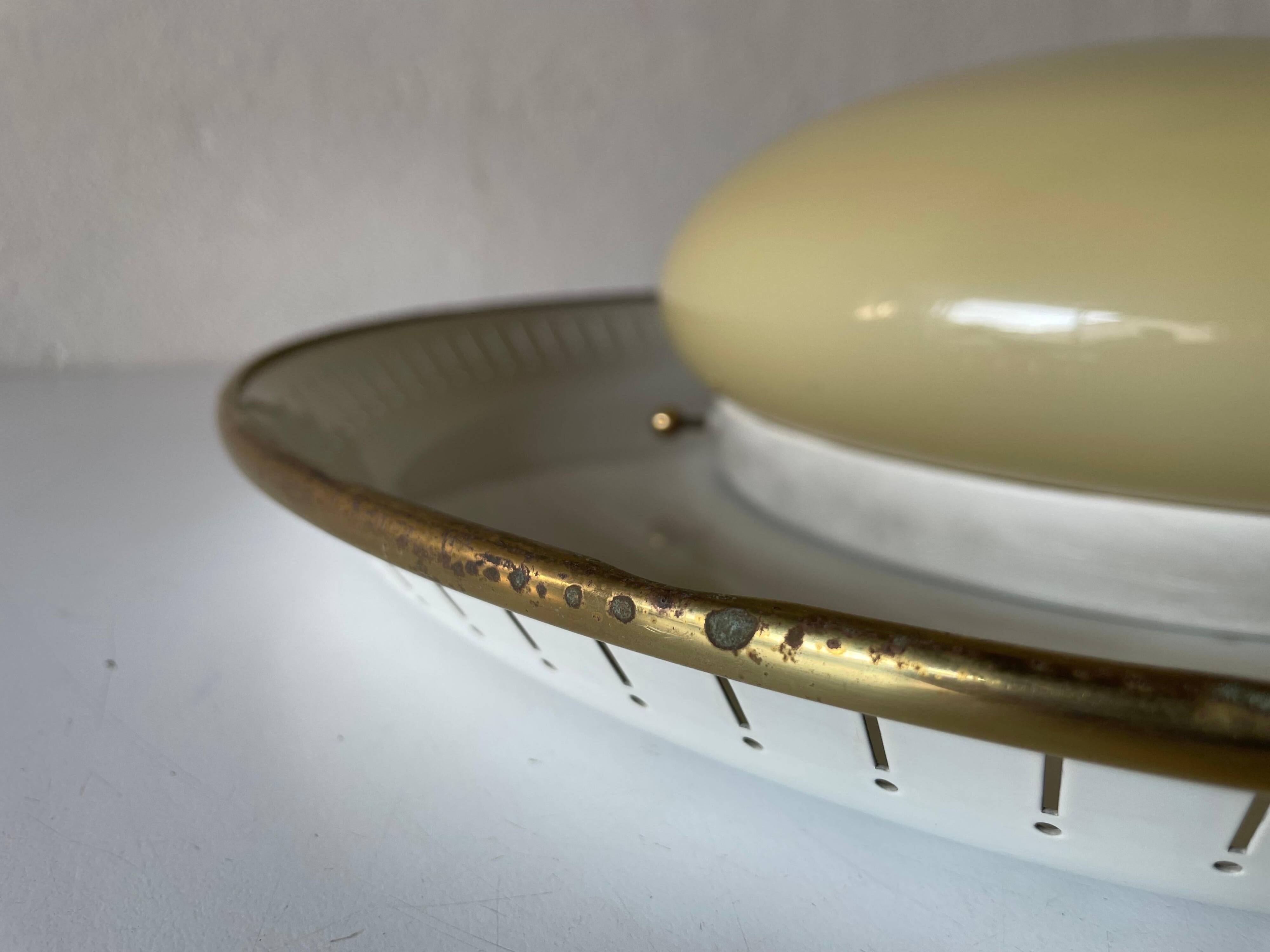 Brass disc and glass clip lamp from the mid-century by Hillebrand, 1950s, Germany.