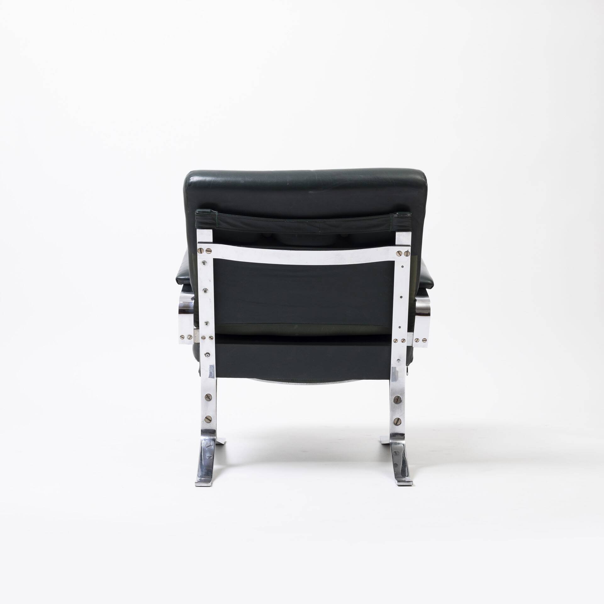 Green leather and chrome lounge chair, 1970s