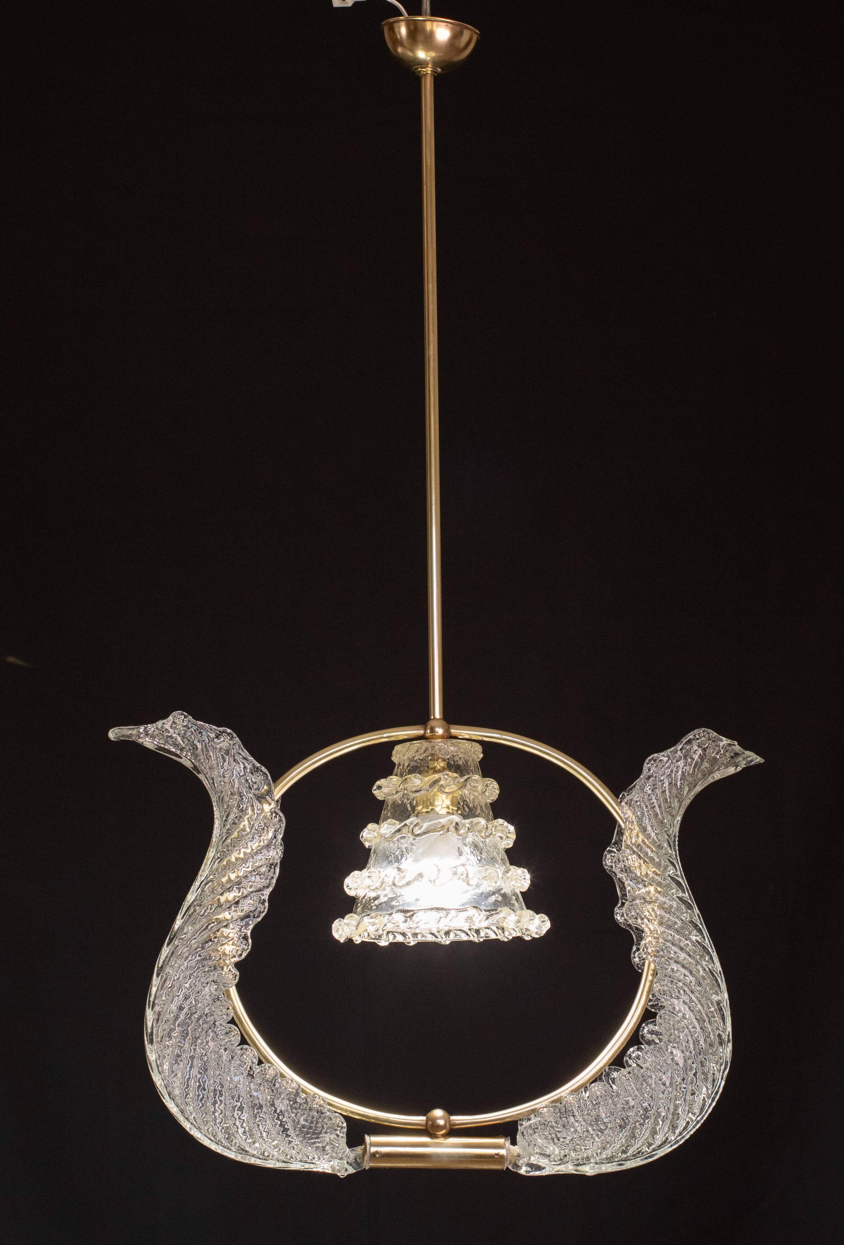 Elegant Art Decò Barovier and Toso Chandelier, 1940s