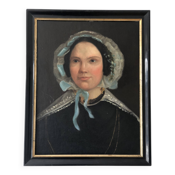 Antique Vintage Oil Portrait Painting of a Dutch Lady, 19th Century