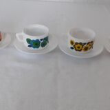 4 Cups LOTUS Arcopal yellow orange blue red vintage