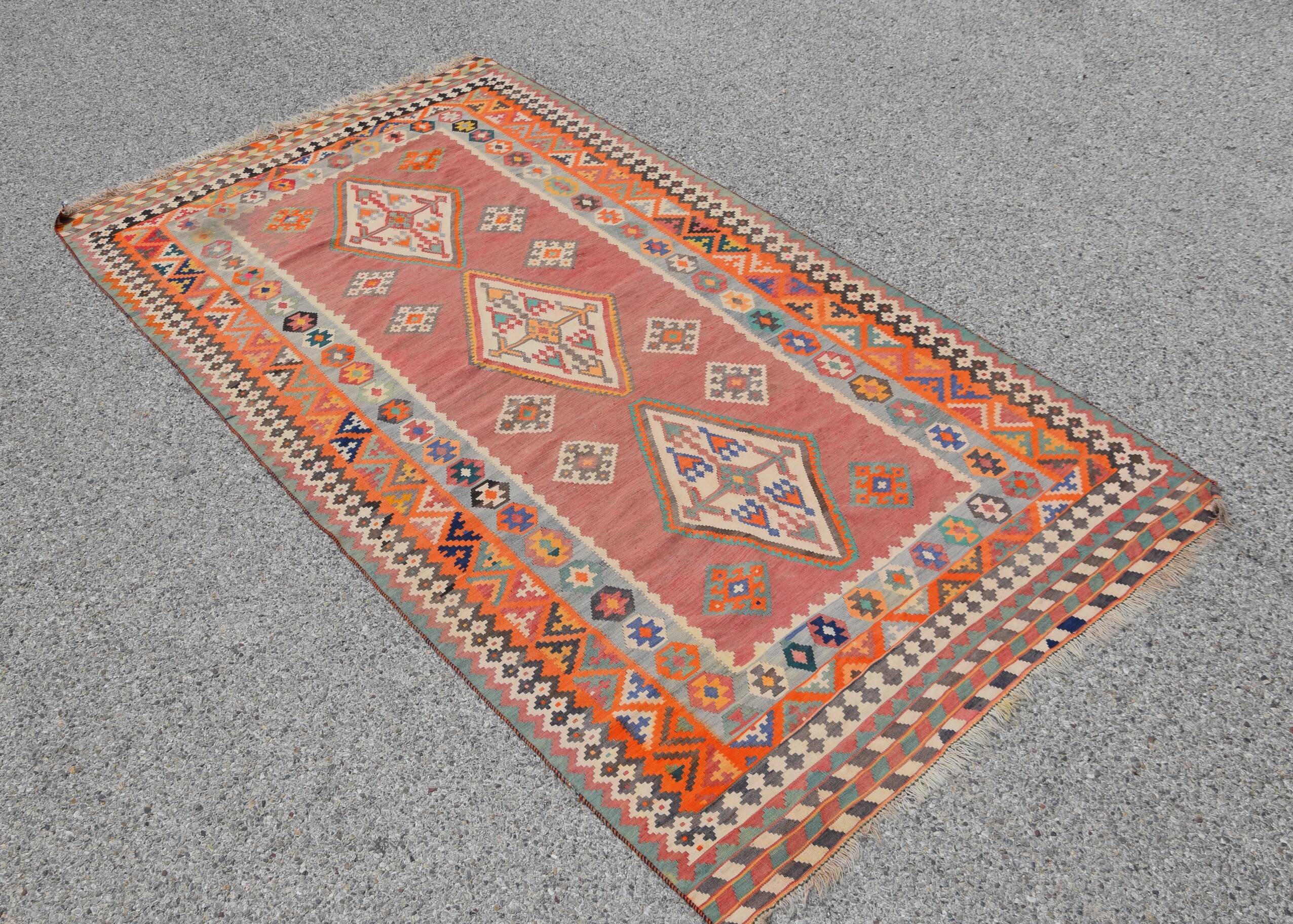 Oriental Kilim Rug Shiraz Gashgaï Antique: 1.50 X 2.85 Metres -