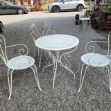 Old wrought iron garden furniture 3 armchairs + 1 table