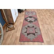 1970s Vintage Turkish Oushak Handmade Wool Cotton Pink Runner Rug 89x279