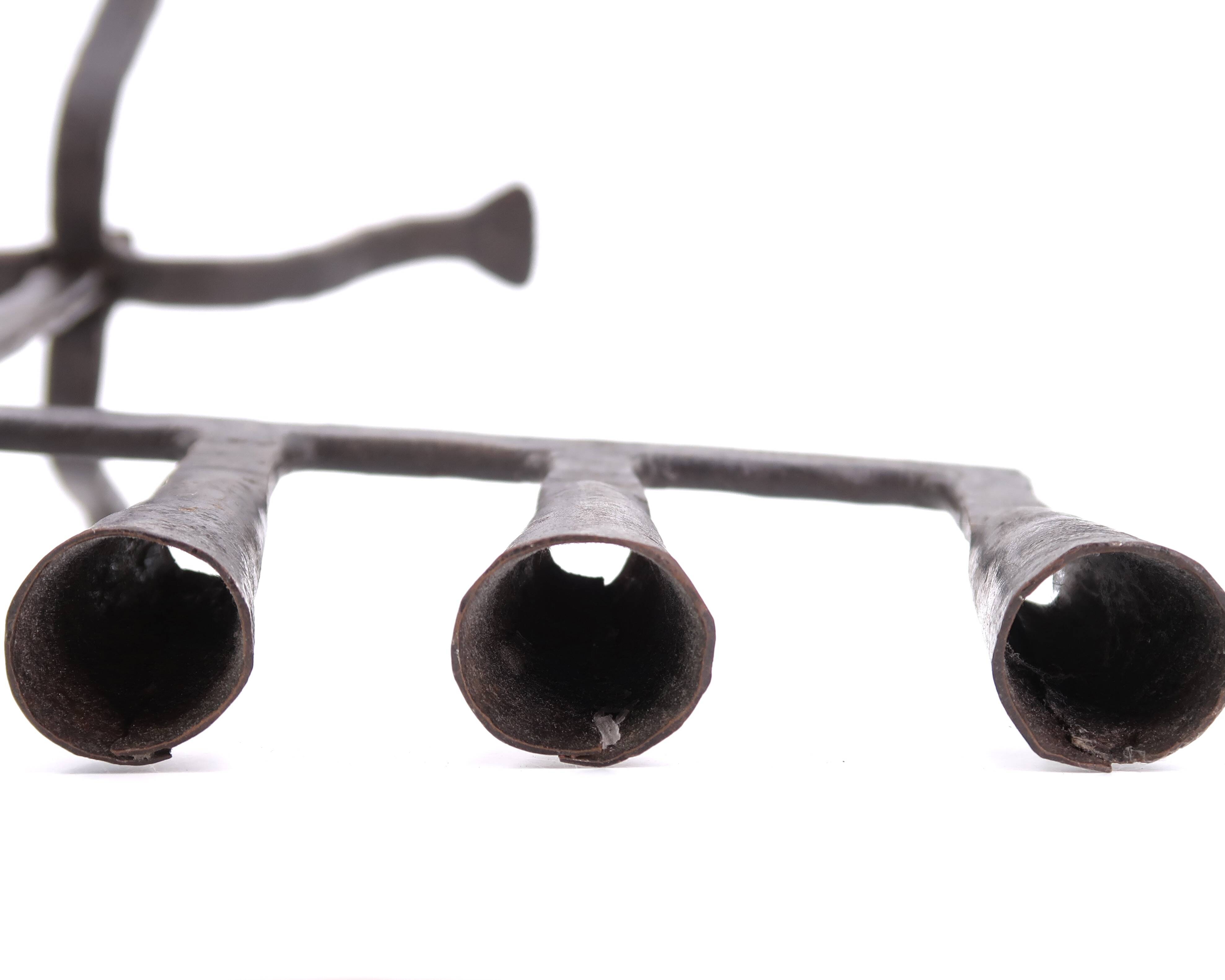 7-branch wrought iron Menorah candle holder, 1950s