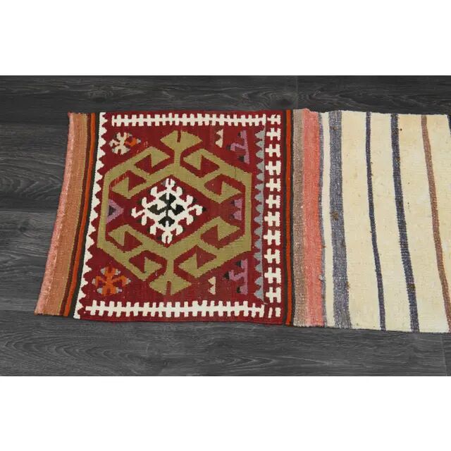 1970s Vintage Turkish Handmade Wool & Cotton White Runner Rug 47x222