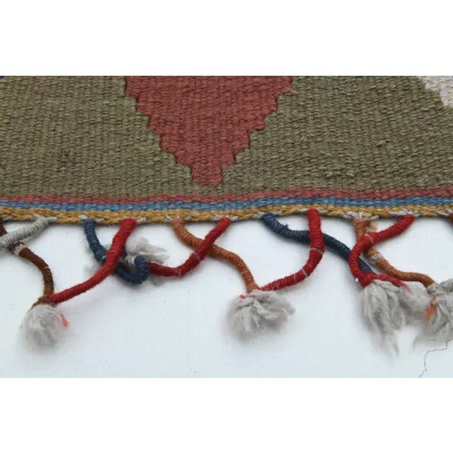 1970s Vintage Turkish Oushak Handmade Wool Cotton Green Runner Rug 107x175