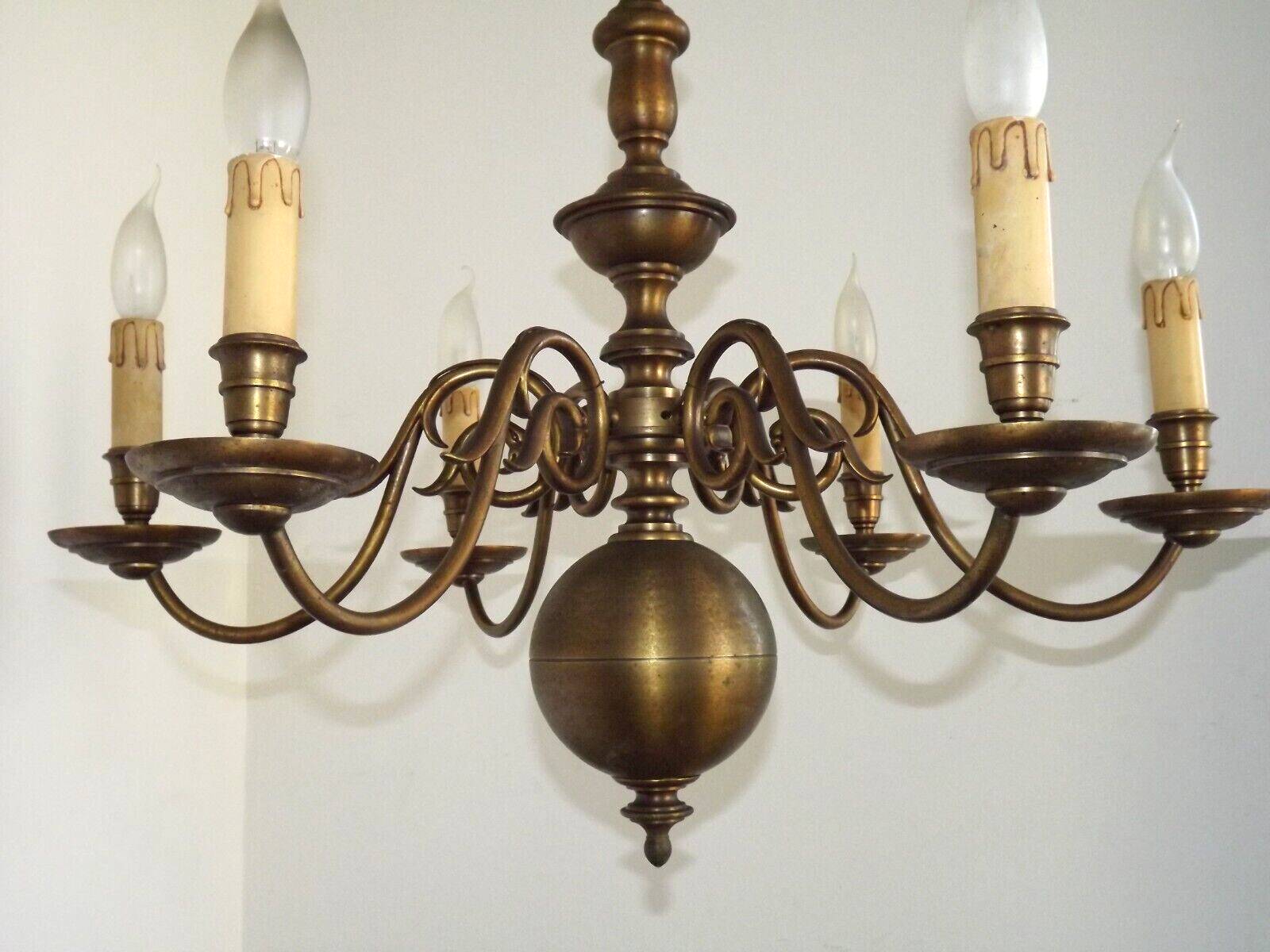 Large Vintage Bronze 6 Light Flemish Chandelier Birds Head Detail 4759