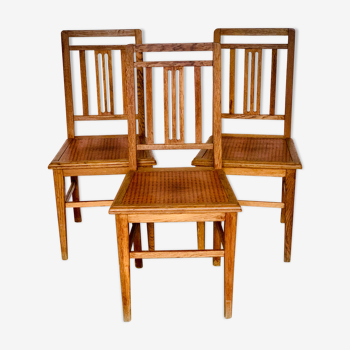 "Reconstruction" chairs 40/50 in oak and trompe l'oeil canning
