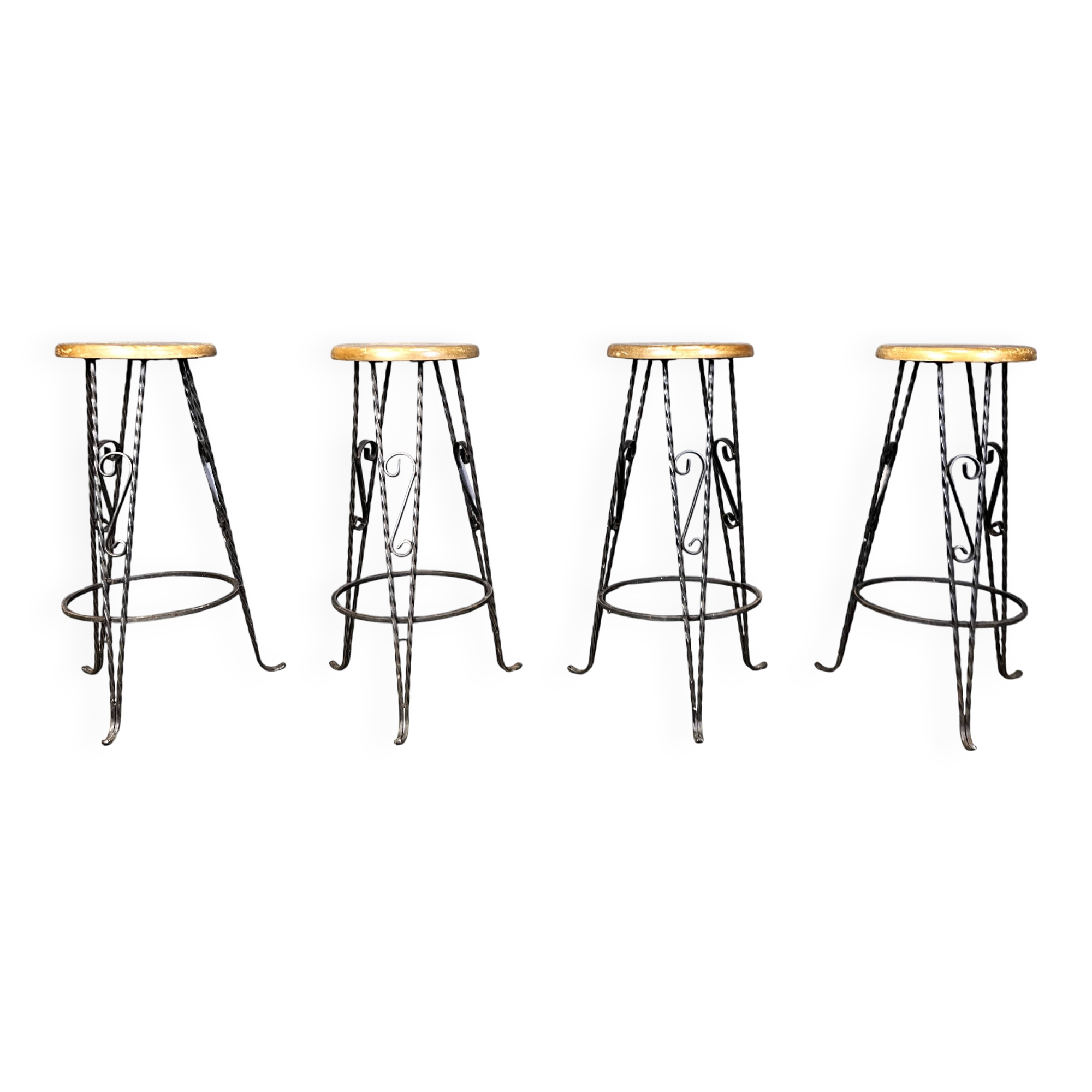 Vintage french wrought iron bar stools, 1960s - set of 4