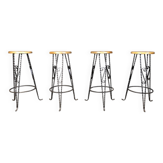 Vintage french wrought iron bar stools, 1960s - set of 4