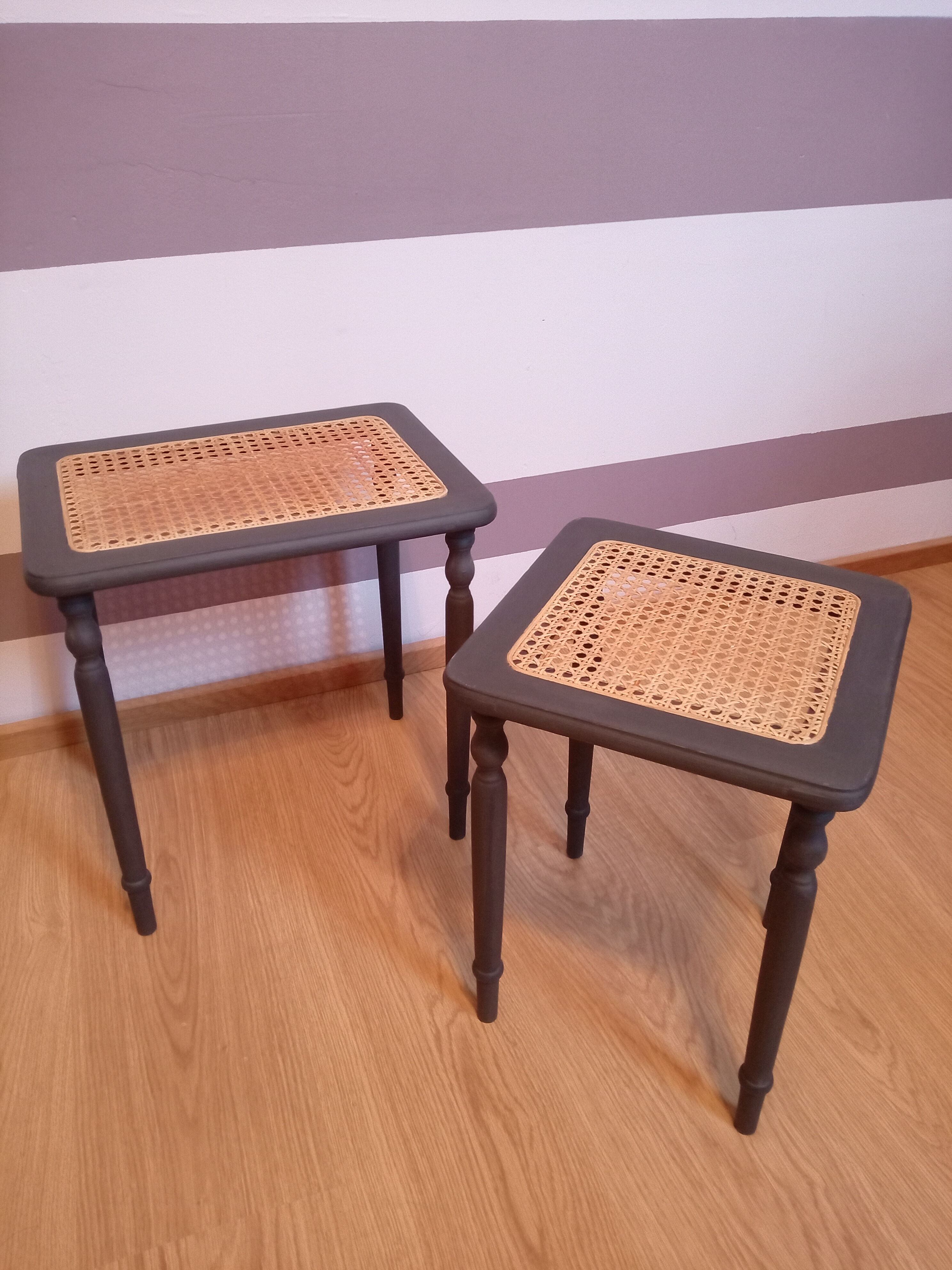 Pull out tables wood and caning
