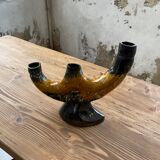 Vallauris black yellow ceramic candlestick