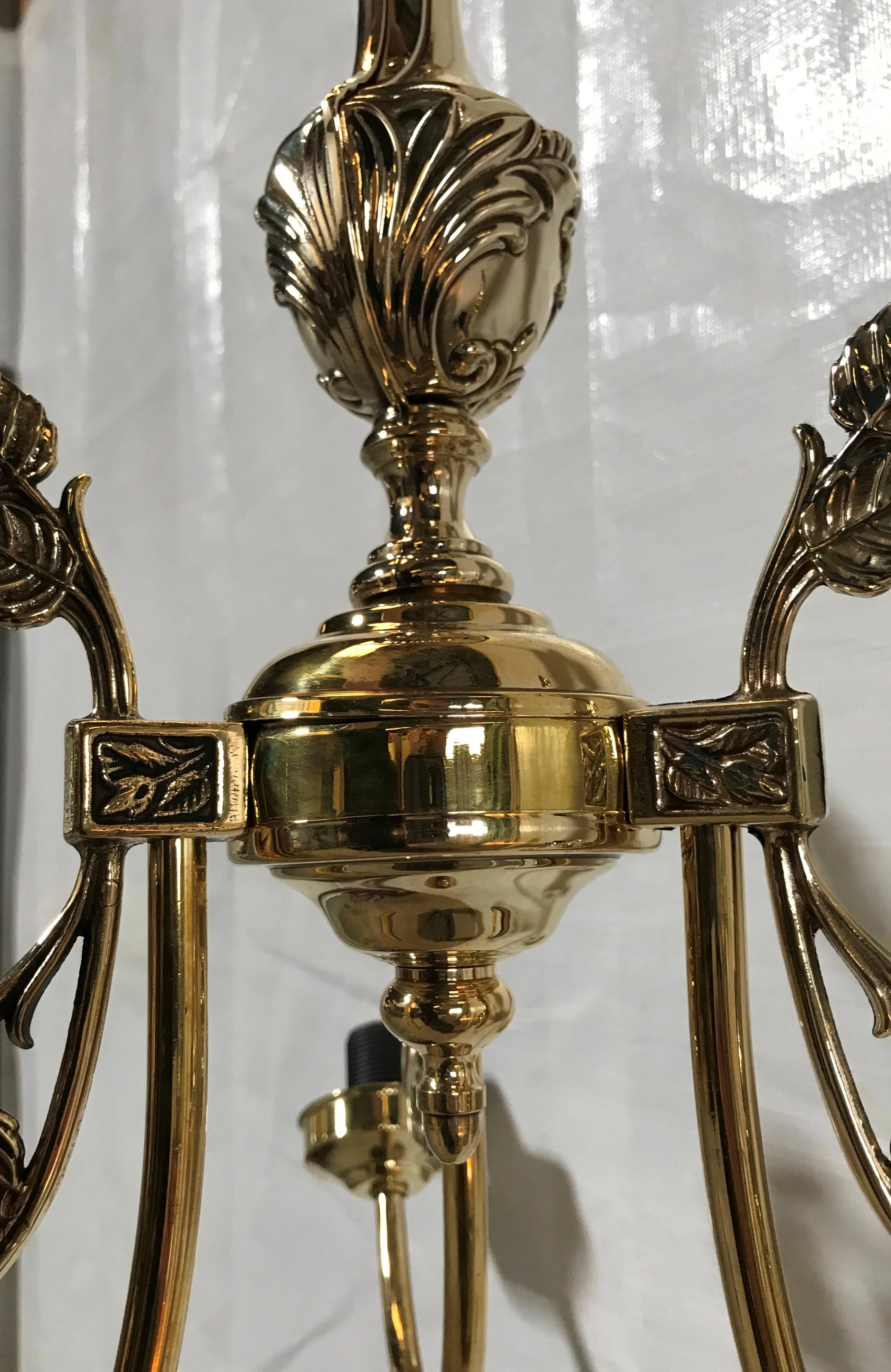 Polished Solid Brass Pendant Chandelier with Three Arms