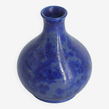 Small Mid-Century Scandinavian Modern Collectible Sapphire Stoneware Vase by Gunnar Borg for Höganäs