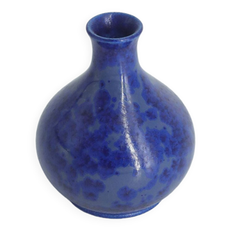 Small Mid-Century Scandinavian Modern Collectible Sapphire Stoneware Vase by Gunnar Borg for Höganäs