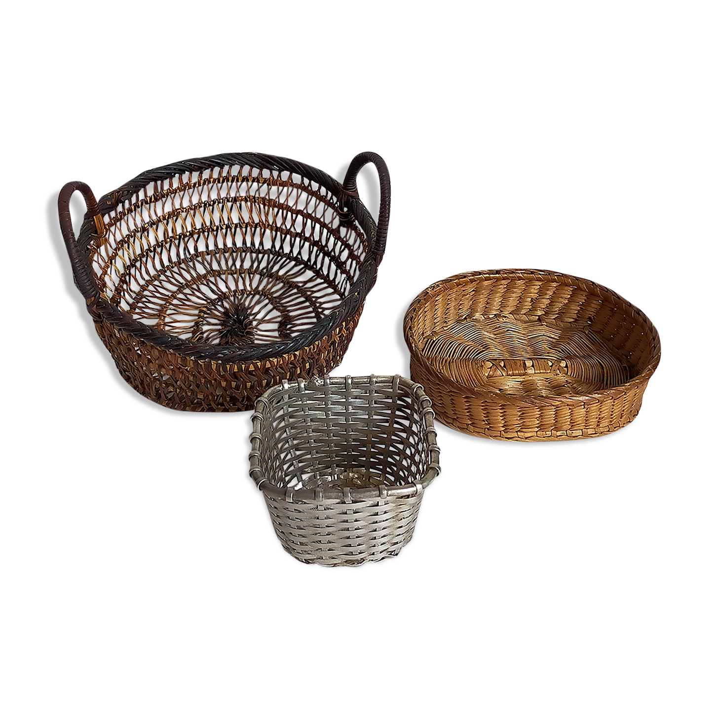 Set of three old thumbnail bins