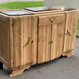 Renovated vintage art deco Parisian sideboard in solid wood and pink marble 160cm