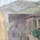 Old painting oil on cardboard peasant village