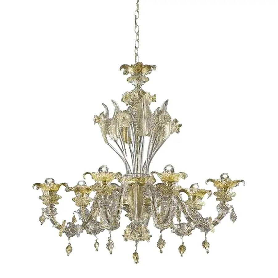 Venetian Cà Rezzonico Floral Gold Murano Style Glass Chandelier From Simoen