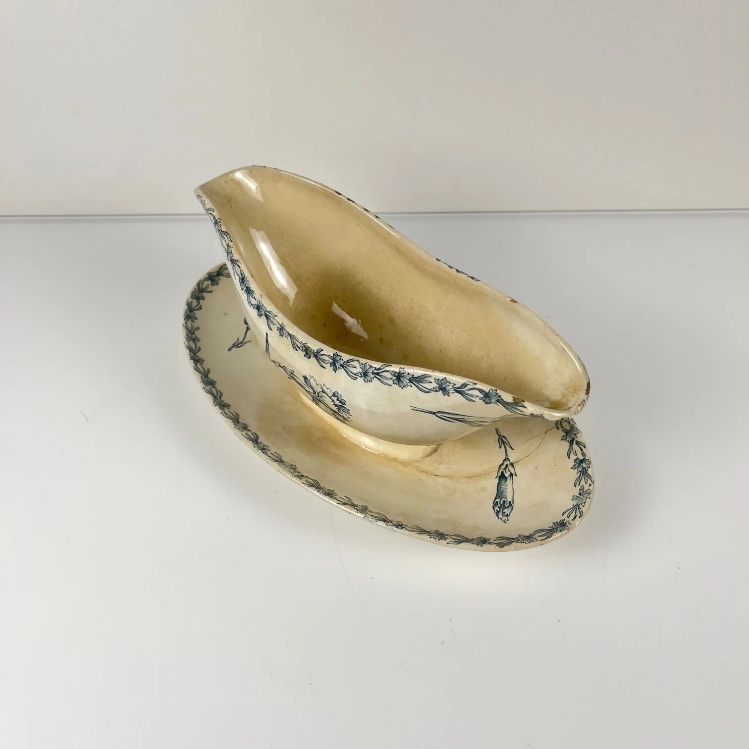 Sauceboat model "Carnation", KG Lunéville, ironstone, 19th century