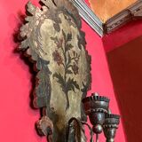 18th Century Rococo Venetian Polychrome and Mecca Lacquered Wooden Wall Sconces with Iron Arms, Set of 2