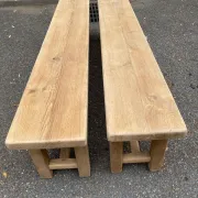 2 stripped farmhouse benches in solid oak, 1970, 175cm.