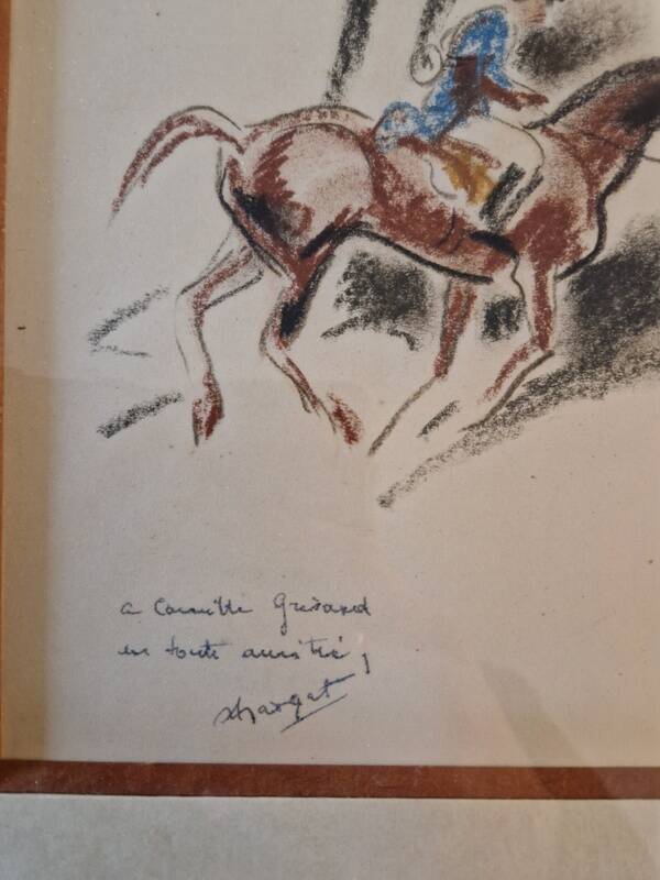 André Margat (1903-1999) - Dry pastel on paper - Rider or huntsman on horseback - Signed and dedicated