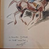 André Margat (1903-1999) - Dry pastel on paper - Rider or huntsman on horseback - Signed and dedicated