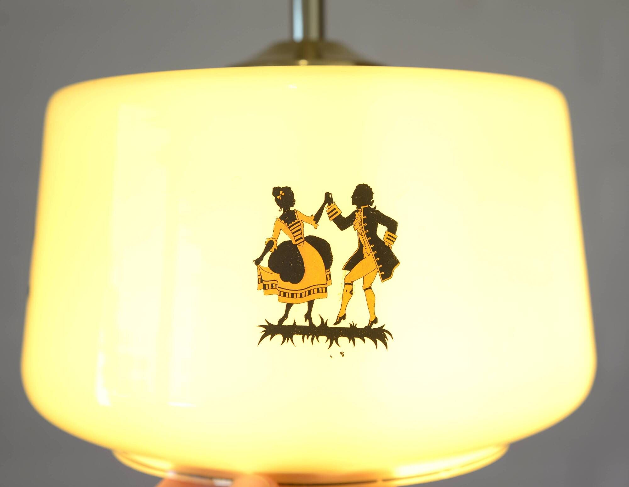 1950s Yugoslav Vintage Pendant Light,  Restored Caramel Opaline Glass Lamp