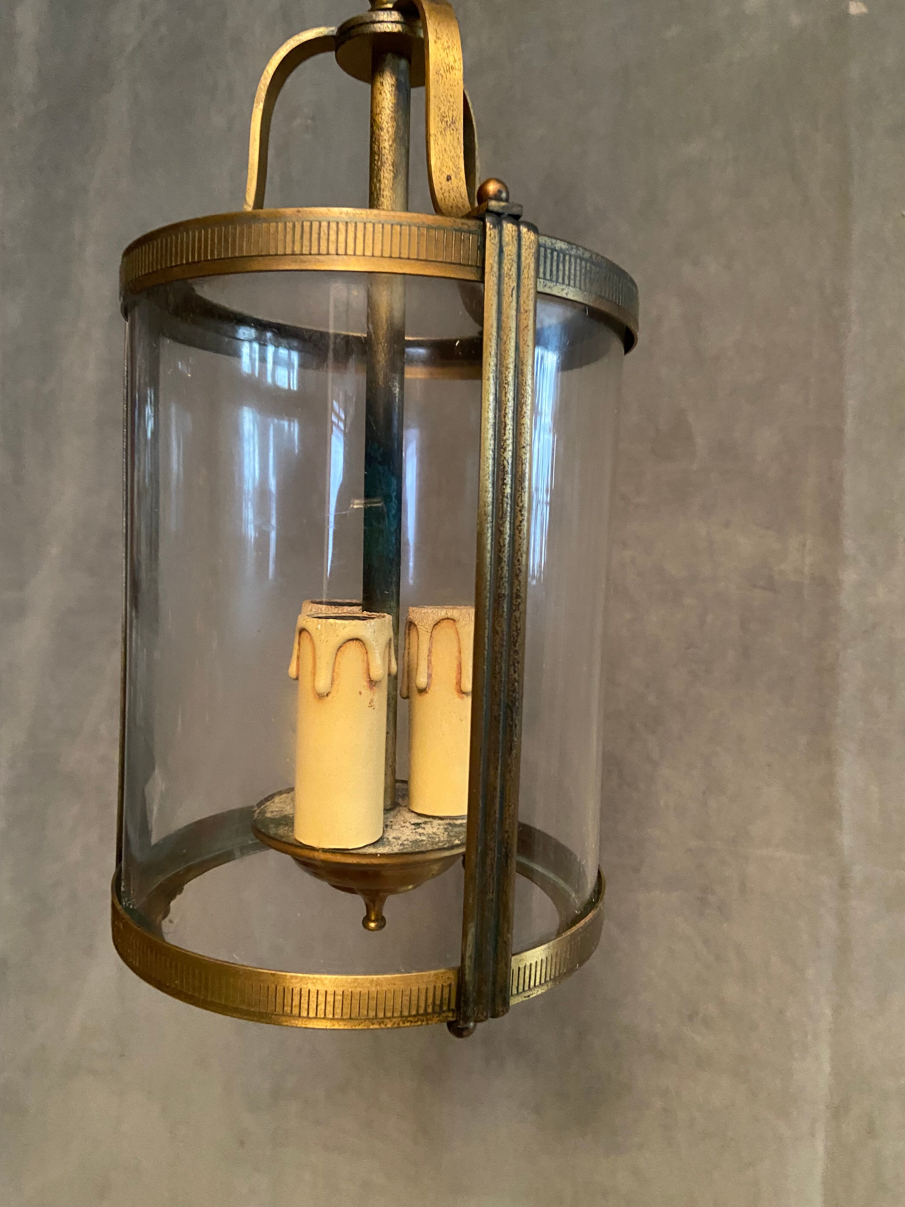 Brass vestibule lantern chandelier and glass cylinder