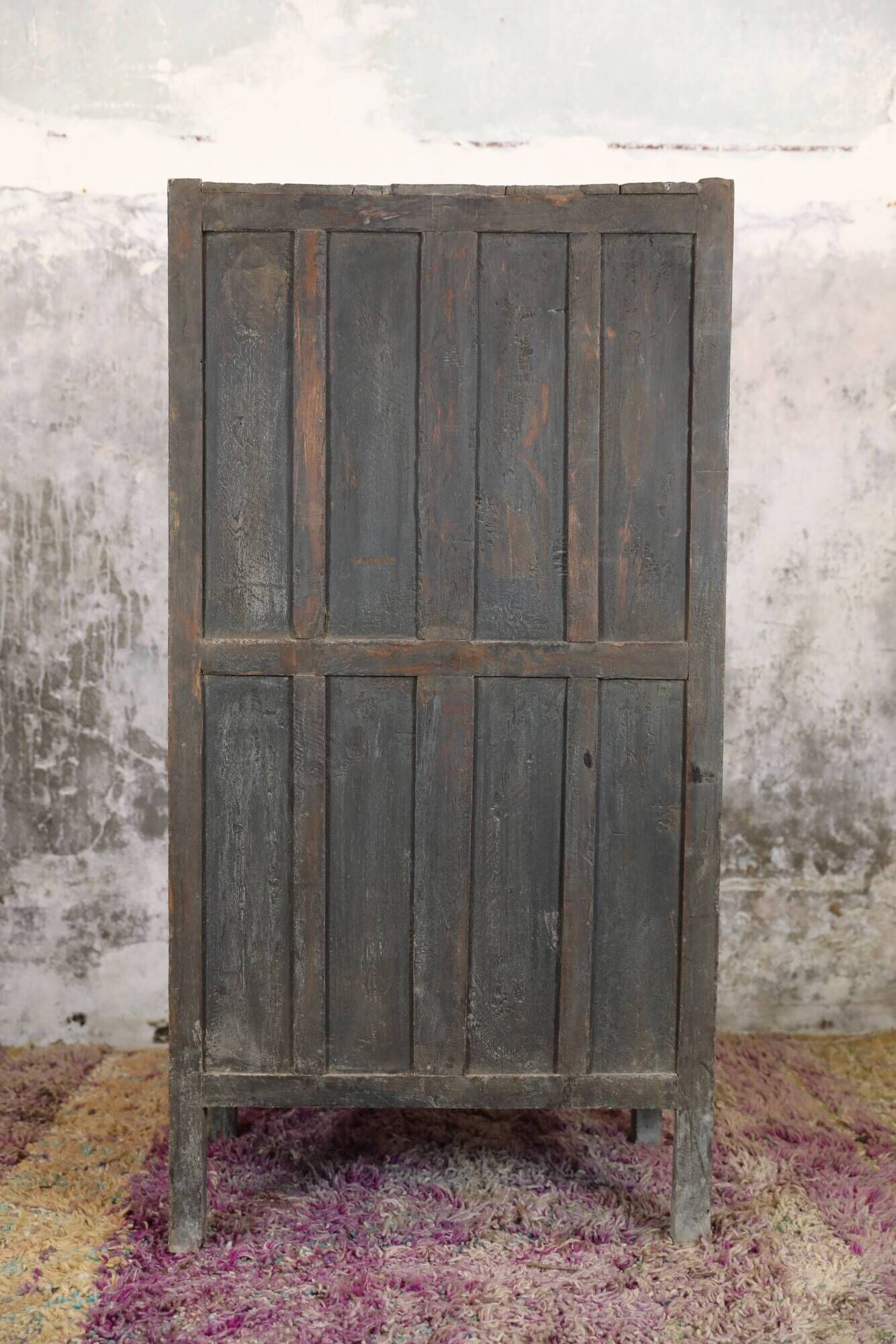 Indian furniture Blue patinated carved wardrobe with 2 doors and 1 shelf, unique piece