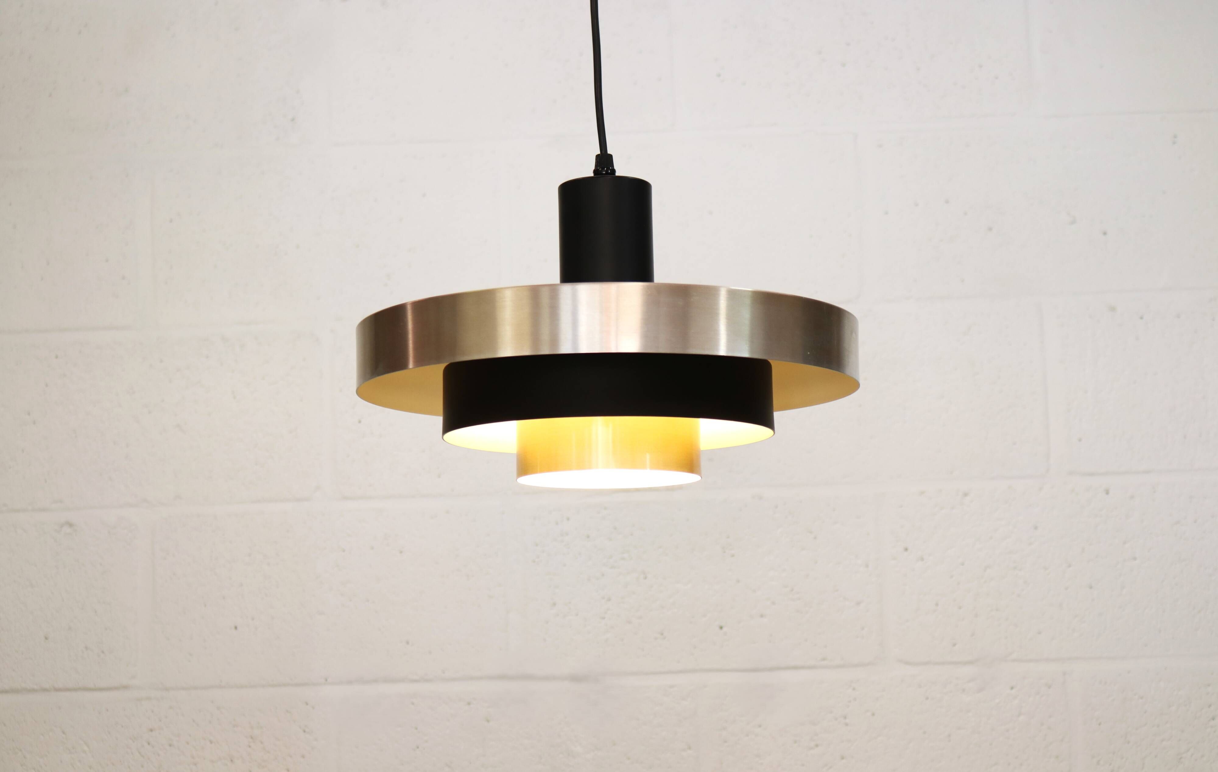 Vintage Danish Pendant Lamp – Champagne Aluminium & Black – Scandinavian