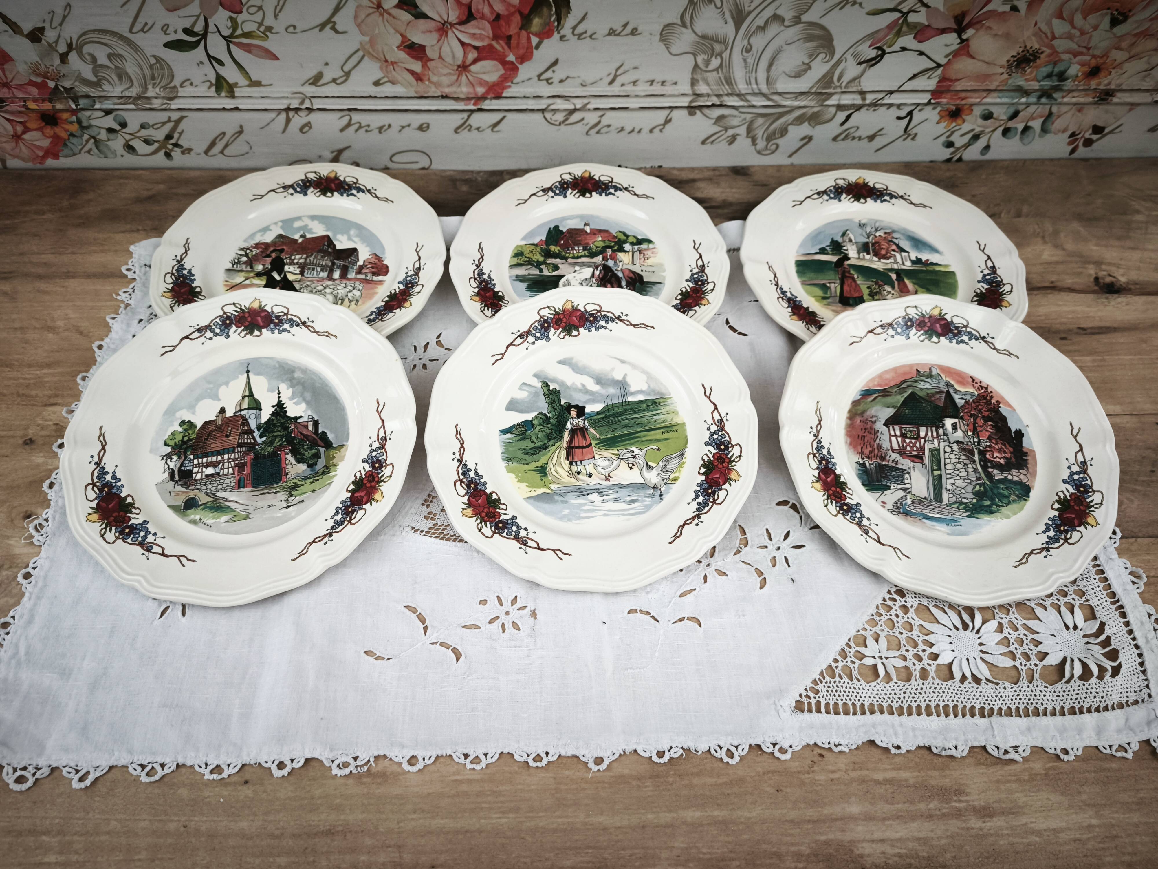 Set of 6 dessert plates Sarreguemines model Obernai