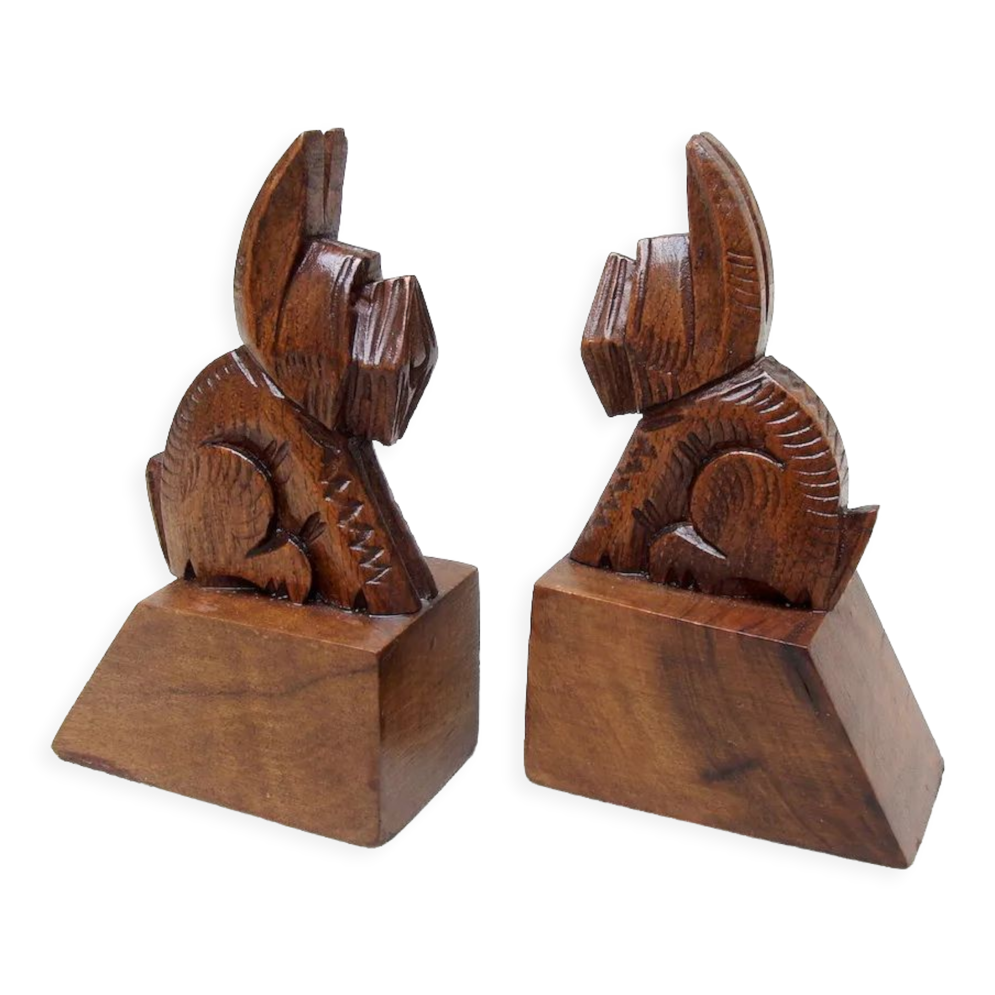 Pair of bookends 1930, wooden dogs