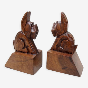 Pair of bookends 1930, wooden dogs