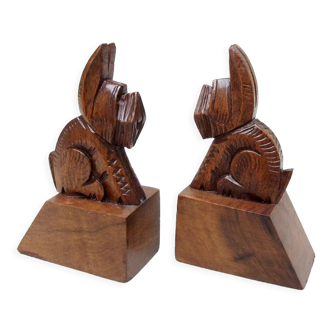 Pair of bookends 1930, wooden dogs