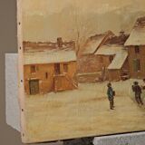 Children playing in the snow, oil on canvas, signed, circa 1900