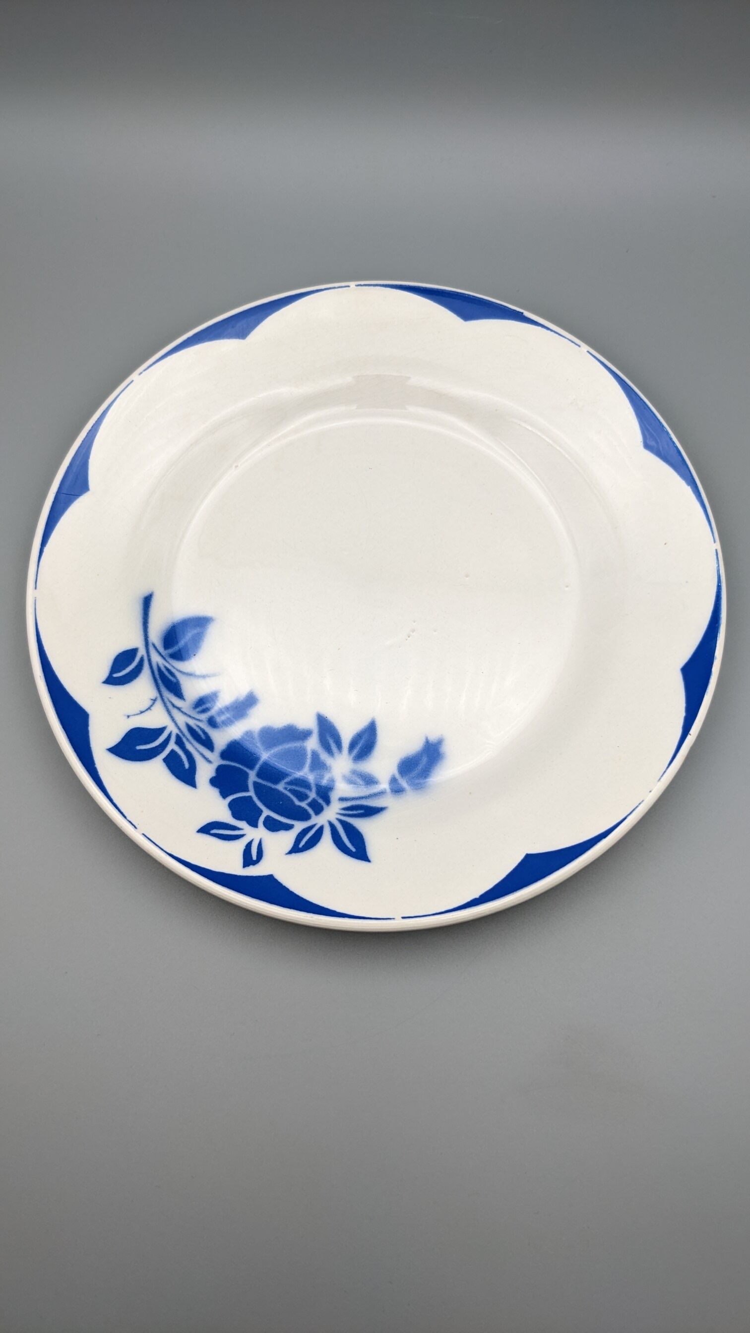 Series of 6 vintage art deco plates Digoin Sarreguemines Corsica blue flowers