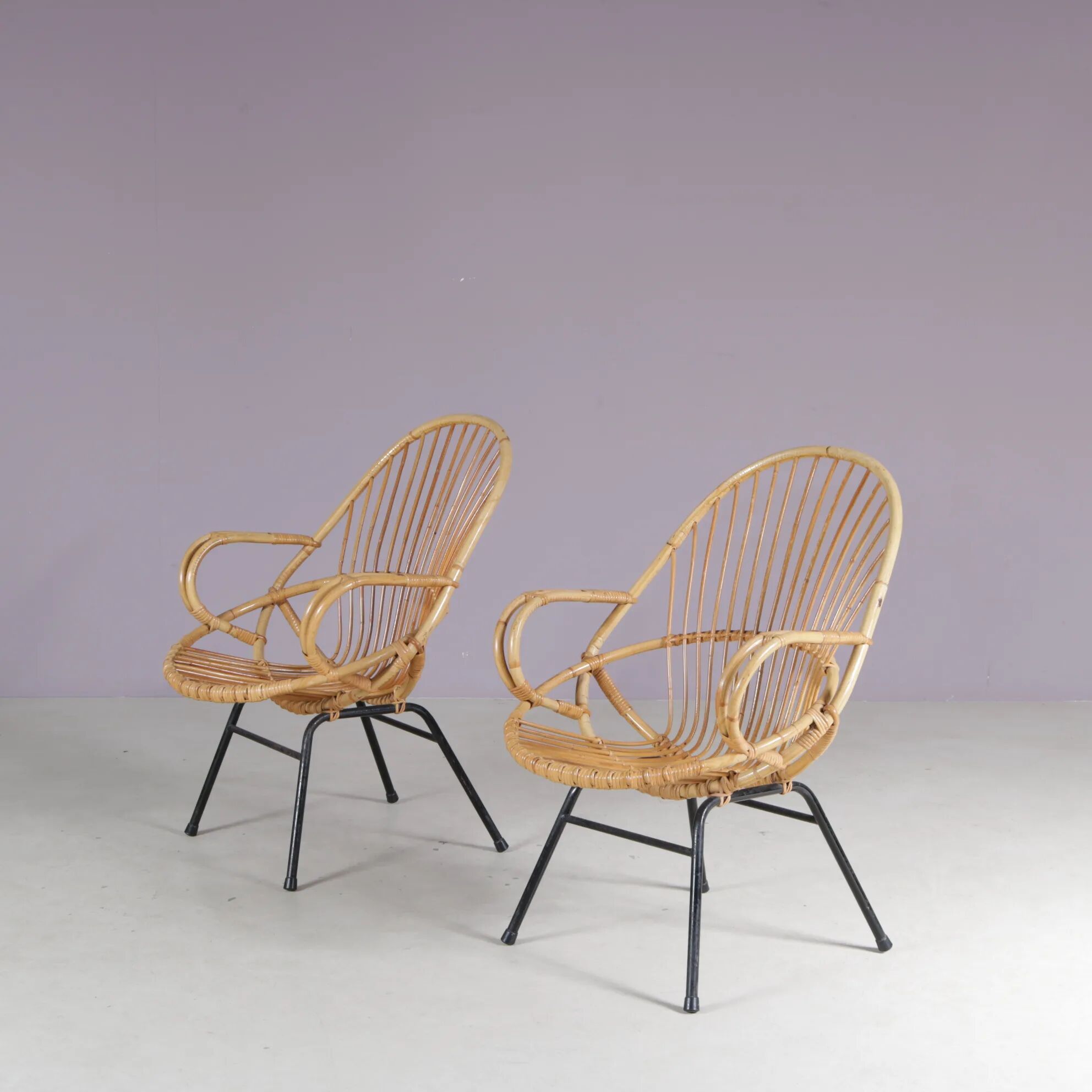 1950s pair of rattan chairs by Gebroeders Jonkers, Netherlands