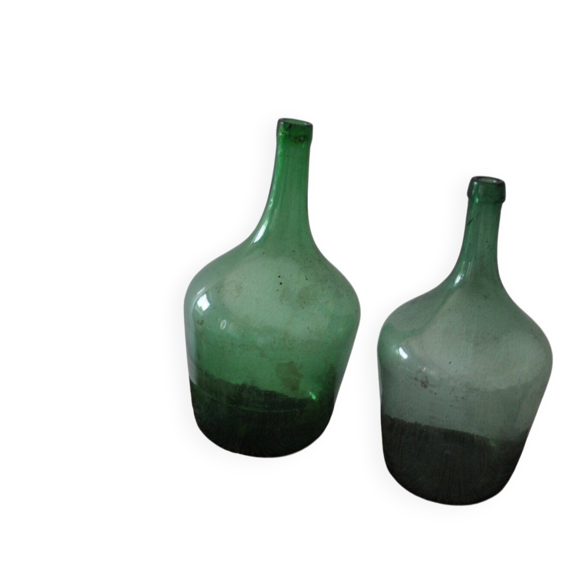 Pair of vintage green glass wine bottles – Hungary / Czech Republic, set of 2