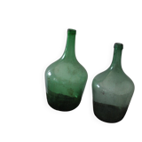 Pair of vintage green glass wine bottles – Hungary / Czech Republic, set of 2