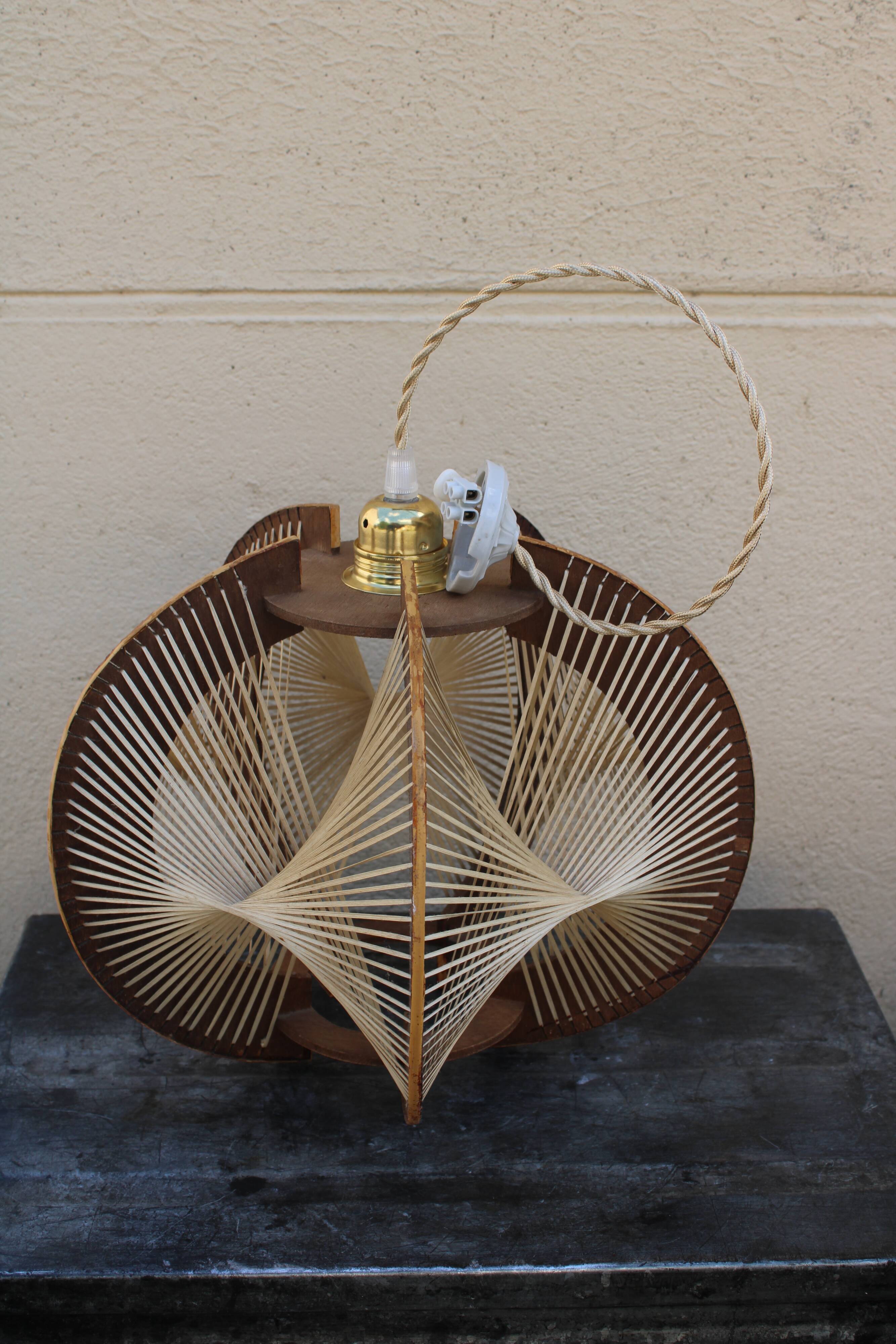 Wooden and rattan suspension