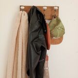 Wall coat rack with 4 metal hooks and white ceramic knobs, handmade.