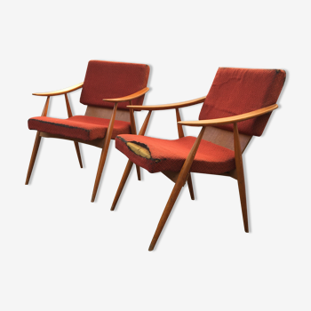 Paire de fauteuils vintage TON Frantisek Jirak vintage 50s midcentury Tchécoslovaquie
