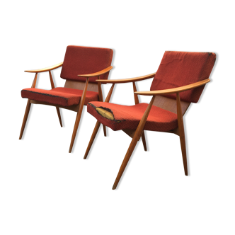 Pair 2pcs vintage TON Frantisek Jirak Armchair Vintage 50s Midcentury Czechoslovakia