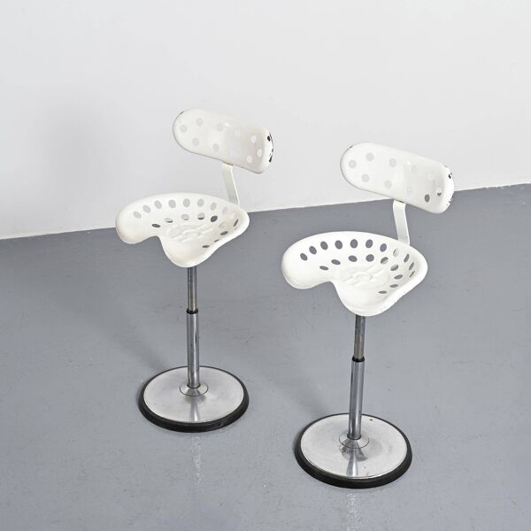Paire de tabourets à dossier par Étienne Fermigier, Mirima, circa 1975